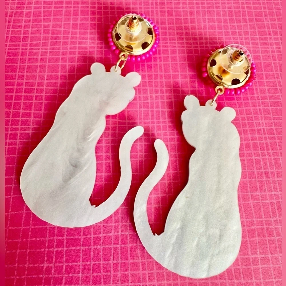 New Eclectic Acrylic Leopard w/ Heart Sunglasses & Pink Beads Earrings - 3”